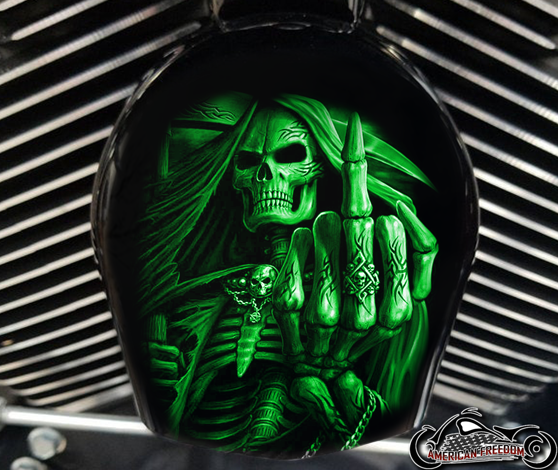 Custom Horn Cover - Middle Finger Reaper green